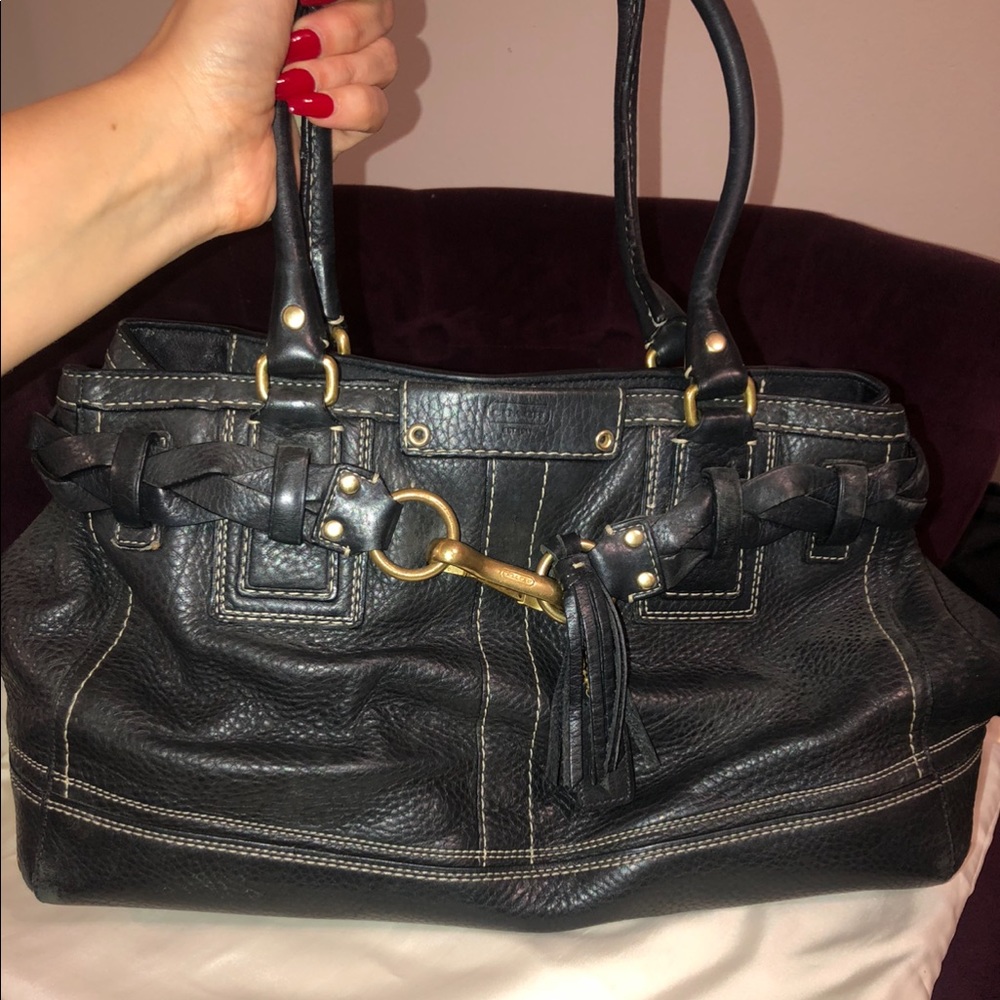 COACH Large Black Pebbled Leather Handbag